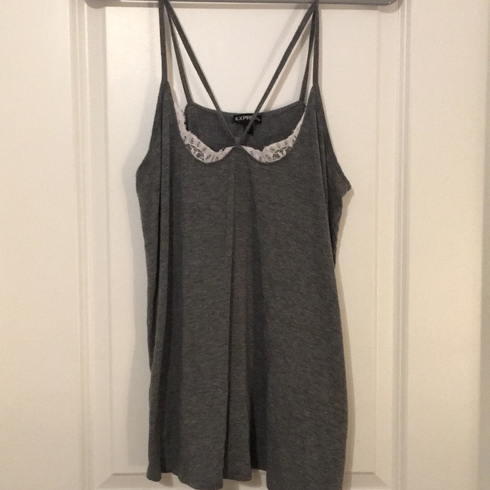 Grey spaghetti strap with lace detail//Express